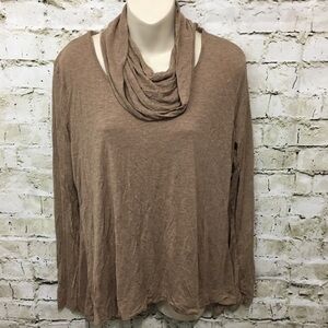 🌻 Crochet Brown Cowl Neck Long Sleeve Top F49